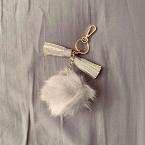 Gray Pom Pom Purse Keychain Charm